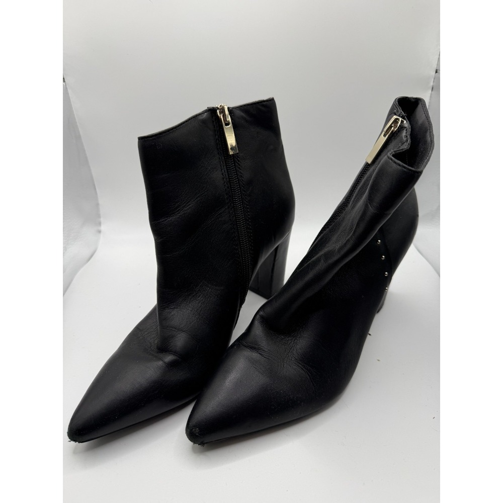 Bandolino Zoila Womens 7 M Boots Black Leather Studded Side Zipper Block Bootie